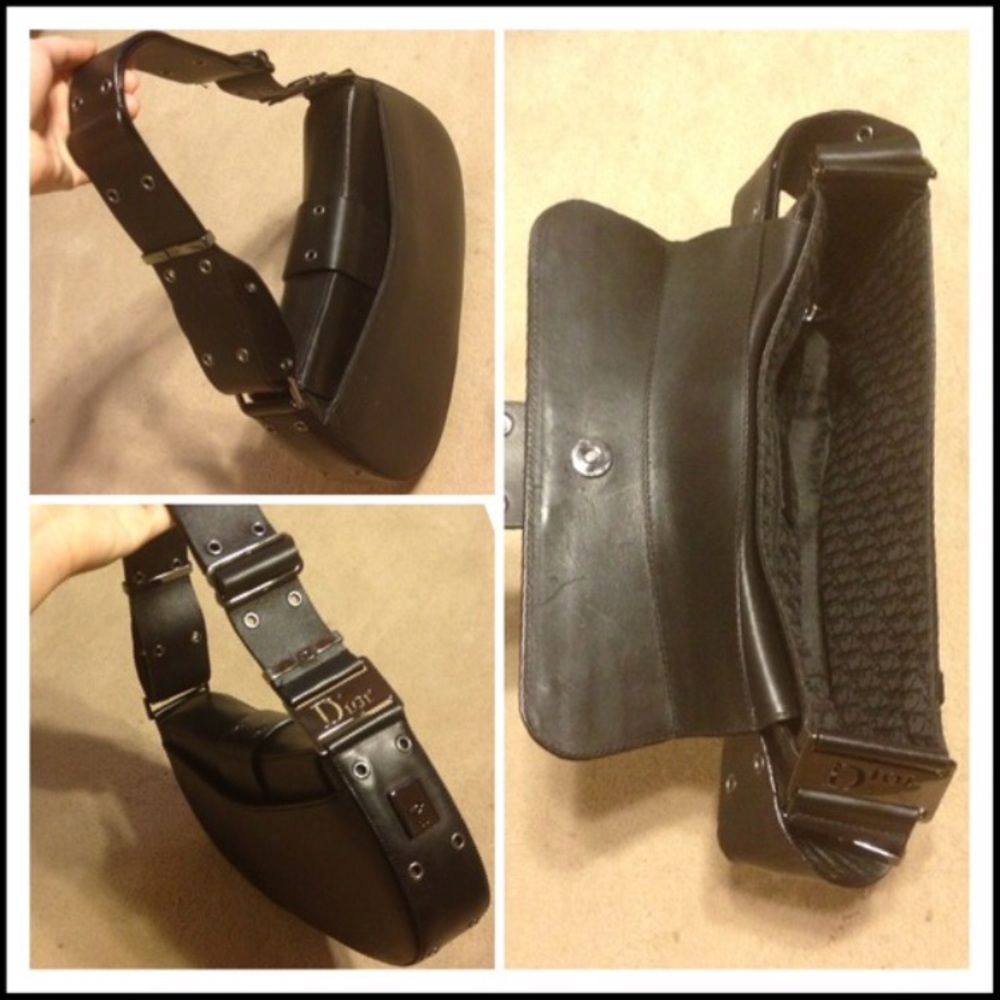 🚫SOLD -CHRISTIAN DIOR BLACK LEATHER GUNMETAL BAG - Picture 5 of 8